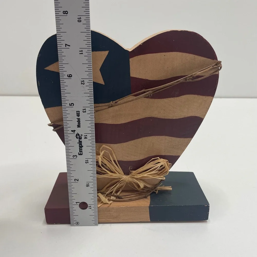 Vintage 1999 MSI Americana Wooden Heart Flag Decor Rustic Primitive Farmhouse